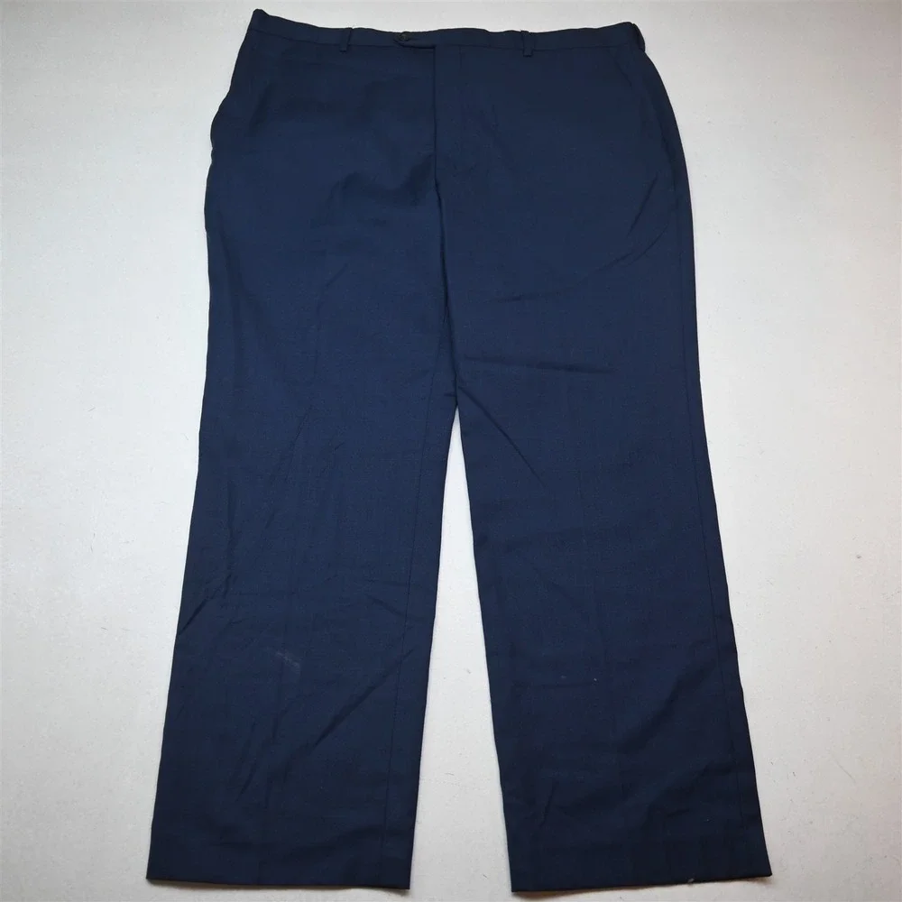 Stafford 52L 42x30 Blue Wool Stretch Travel Mens Jacket Pants Suit